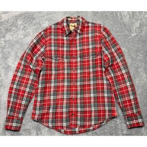 Relwen Men's M Plaid Poplin Shirt Linen Cotton Blend Red Blue Lightweight Knit